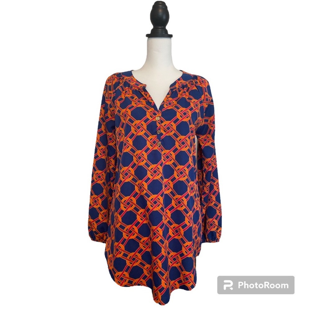 Mud Pie Samantha Long-sleeve Tunic Geometric/Lattice Print‎ Size Small